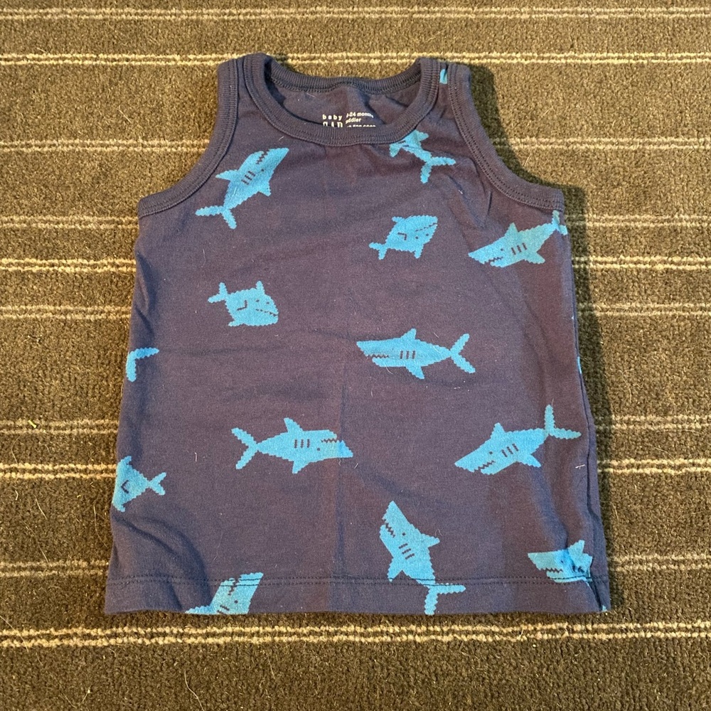 Navy Blue Shark Print Kids Tank Top
